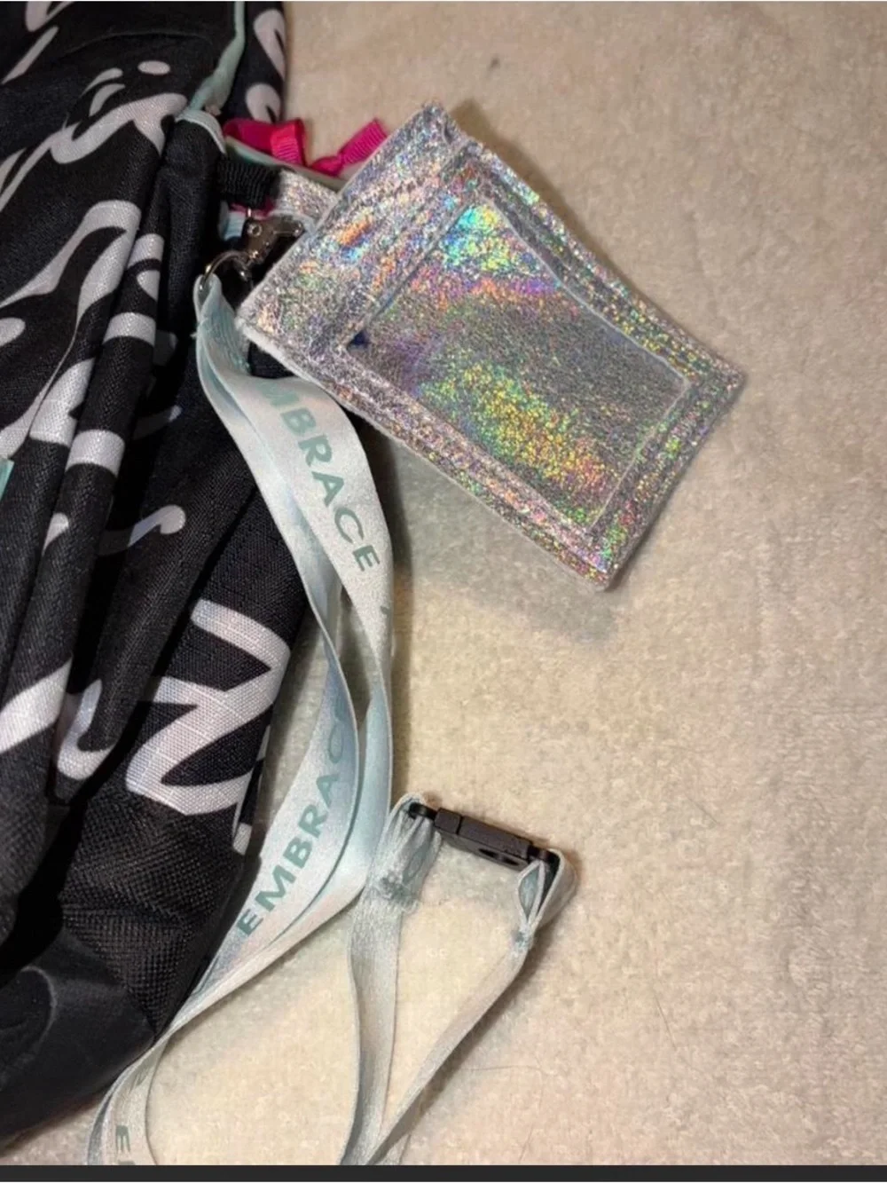 Justice Black Backpack with Mint Trim and White Script